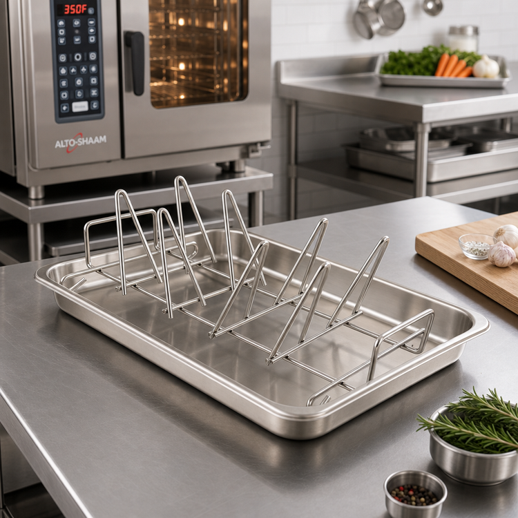 Product image #3 for Alto-Shaam 8-Chicken Stainless Steel Poultry Roasting Rack for Full-Size Hotel Pan