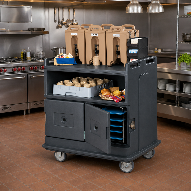Product image #3 for Cambro Granite Gray Polyethylene Beverage Service Cart with Recessed Top and Insulated Compartments