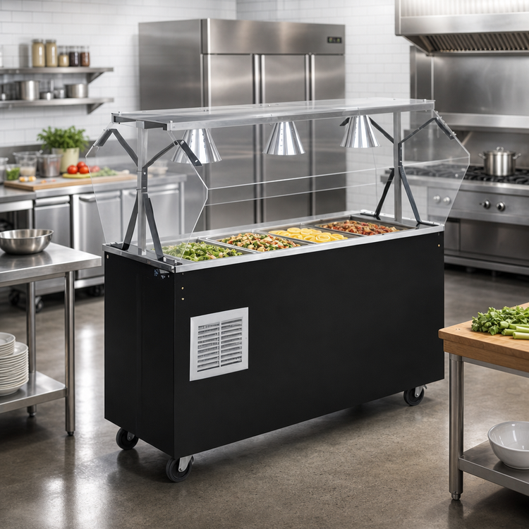 Product image #2 for Vollrath 2-Series Affordable Portable Mobile Refrigerated Cold Food Pan Buffet Station with Clear Acrylic Breath Guard, 4-Pan, 60-Inch Wide, Black