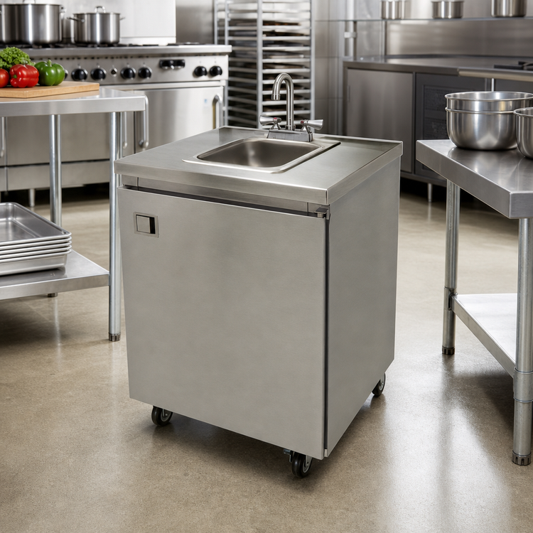 Product image #2 for Advance Tabco 26-Inch Stainless Steel Self-Contained Mobile Hand Sink with Hot & Cold Water