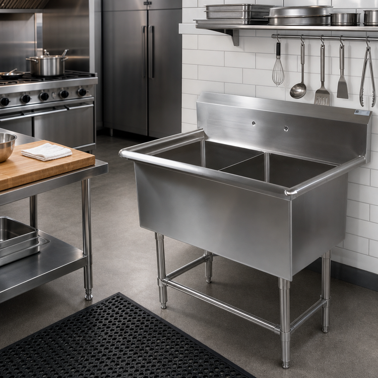 Product image #2 for John Boos Pro-Bowl 2-Compartment Commercial Sink with Legs, 18" x 18" Bowls, and 10" Backsplash