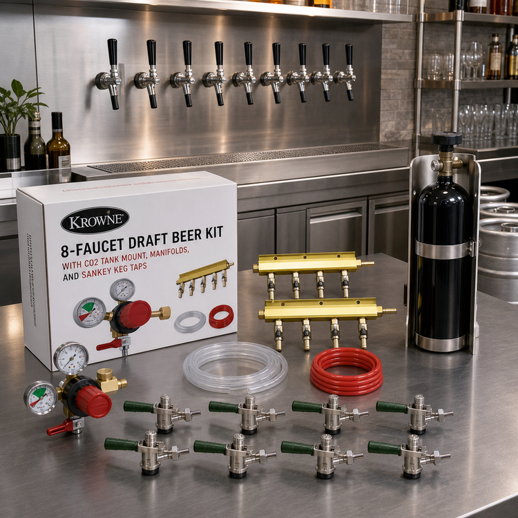 Product image #2 for Krowne 8-Faucet Draft Beer Kit with CO2 Tank Mount, Manifolds, and Sankey Keg Taps