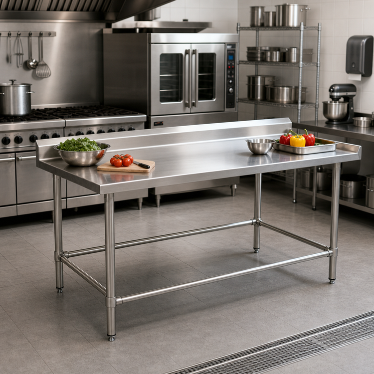 Product image #2 for 72 Inch x 30 Inch Stainless Steel Reinforced Top Work Table with 5 Inch Backsplash