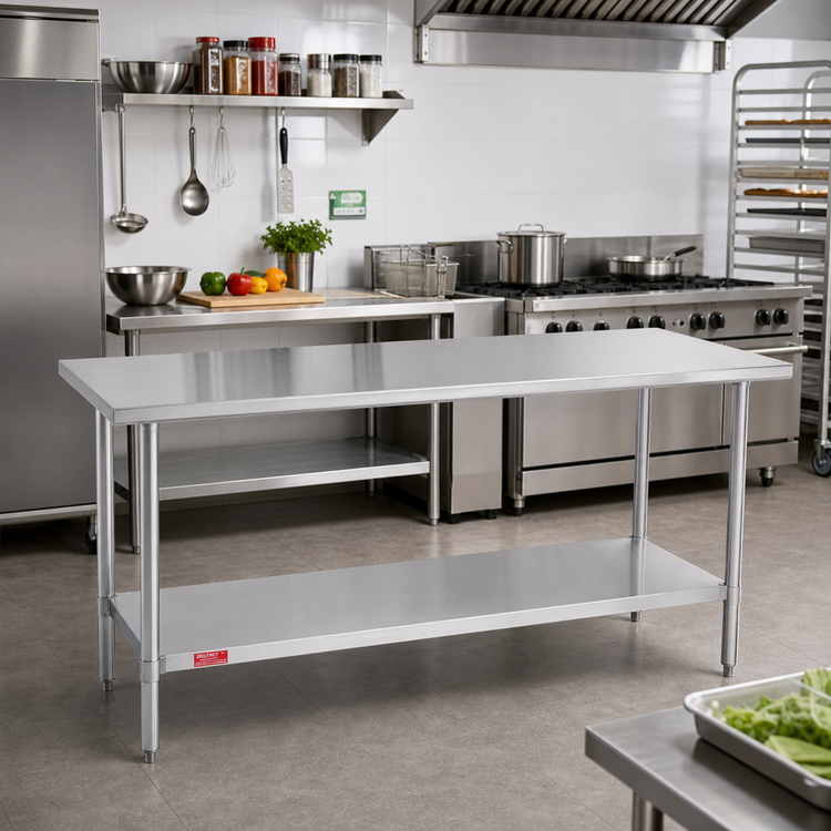 Product image #2 for 108-Inch Stainless Steel Work Table with Undershelf, No Backsplash