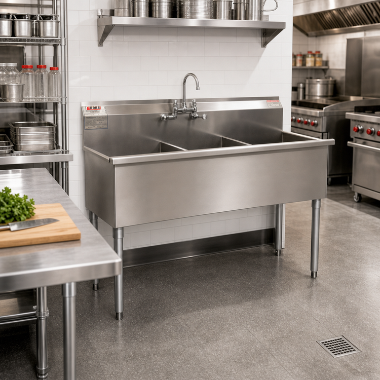 Product image #2 for Eagle Group 49-3/8-Inch Three-Compartment Utility Sink, 16-Gauge 304 Stainless Steel, No Drainboards