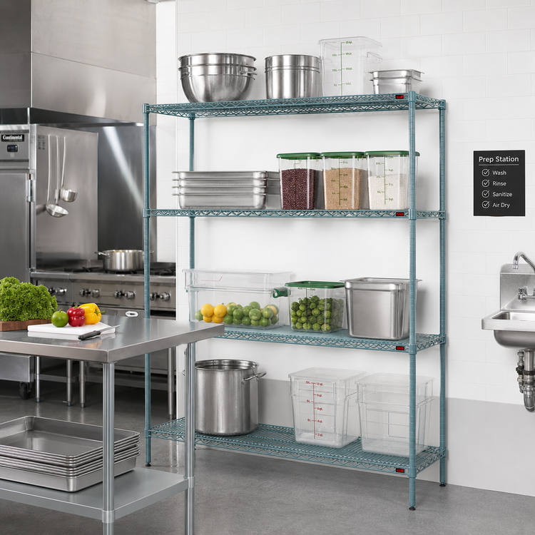 Product image #2 for EagleGard 4-Tier Add-On Wire Shelving Unit, 60"W x 24"D x 74"H, Blue-Green Hybrid Epoxy Finish