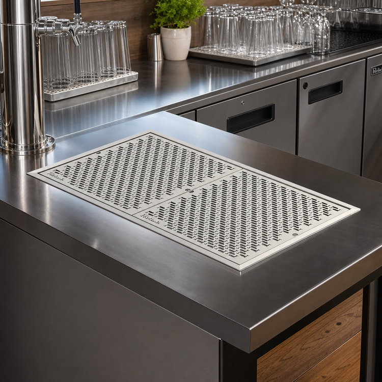 Product image #2 for Perlick 42-Inch Drop-In Stainless Steel Drip Tray Trough with Removable Glass Racks