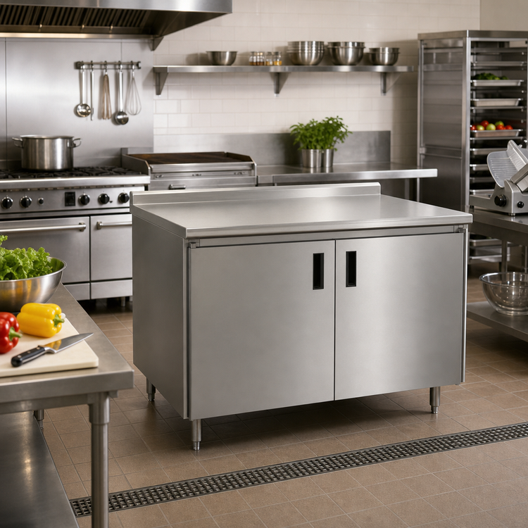 Product image #2 for Advance Tabco Enclosed Work Table with Cabinet Base, 72 x 36 Inches, 14 Gauge 304 Stainless Steel Top