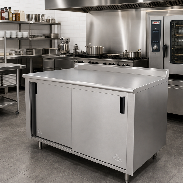 Product image #2 for Advance Tabco 144-Inch x 36-Inch Stainless Steel Enclosed Work Table with Sliding Doors