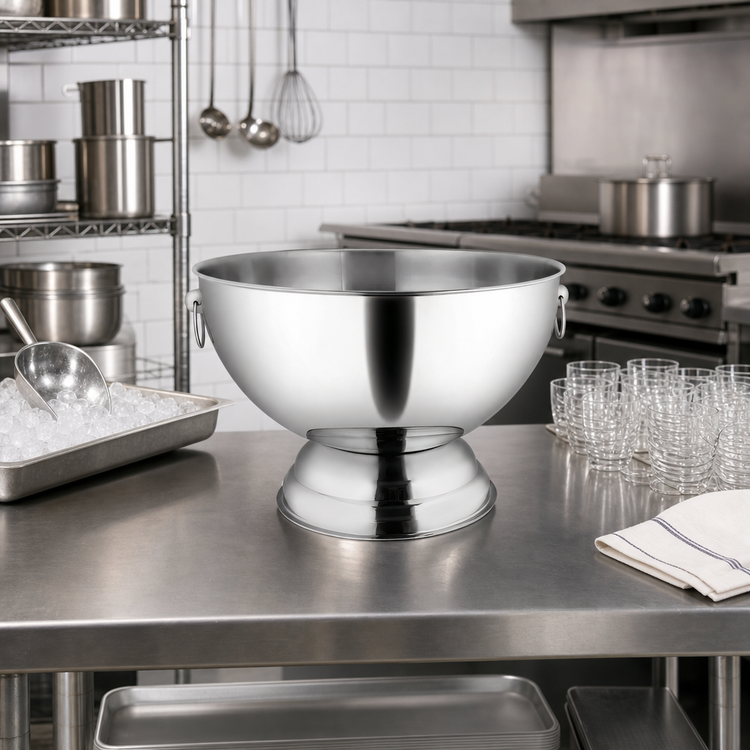 Product image #2 for Winco Stainless Steel 3-1/2 Gallon Tapered Punch Bowl with Ring Handles and Footed Base