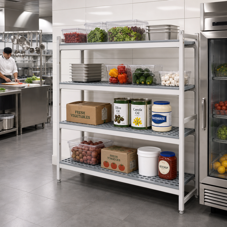 Product image #2 for Fermostock 4-Tier Starter Polymer Shelving Unit with Removable Inserts, 59"W x 14"D x 66"H