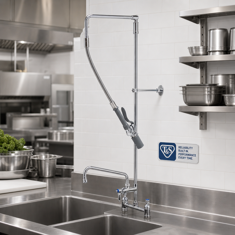 Product image #2 for T&S Brass EasyInstall Deck Mount Pre-Rinse Unit with Add-On Faucet and 12-Inch Swing Spout