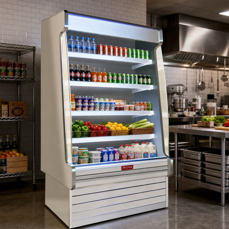 Product image #2 for Howard-McCray 35E Series 51-Inch Multi-Purpose Open Merchandiser with Self-Contained Refrigeration and 4 Rows of Lit Shelves