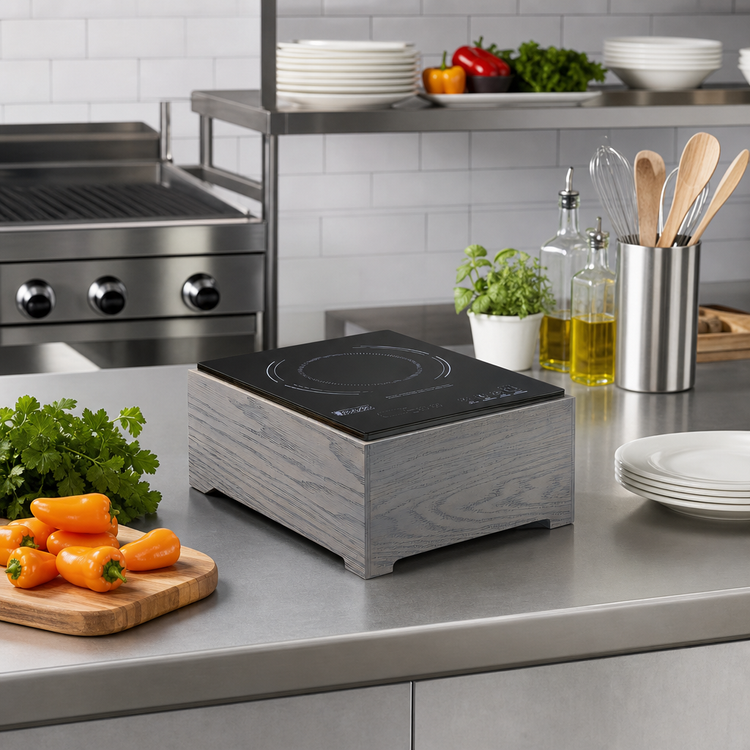Product image #2 for Aspen Single-Burner Rectangular Countertop Induction Cooktop with Glass Top, Oak Wood Gray Wash