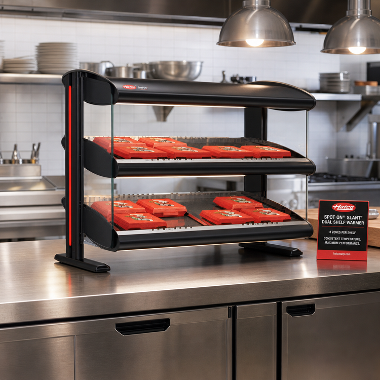 Product image #2 for Hatco Spot On Slant Dual Shelf Heated Zone Merchandiser Warmer, Countertop, 8 Zones per Shelf