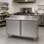 Thumbnail image #2 for Eagle Group Spec-Master CBH30120SE-BS 120 x 30-Inch Stainless Steel Enclosed Worktable with 14-Gauge Top, 4 Doors and 4-1/2-Inch Backsplash
