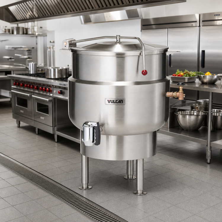 Product image #2 for Vulcan K20DLT 20-Gallon Direct Steam 2/3-Jacketed Floor-Mounted Tilting Kettle