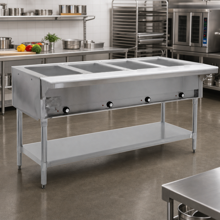 Product image #2 for Eagle Group SDHT5-208-3 79-Inch Electric Hot Food Table with 5 Dry Wells, Stainless Steel Open Base, 208V 3-Phase