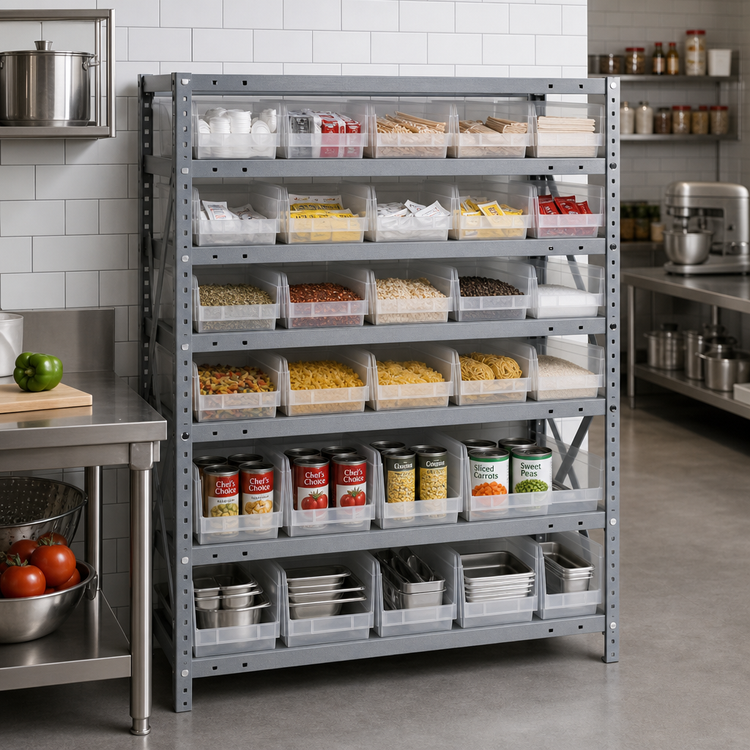 Product image #2 for Quantum Heavy-Duty Stationary Wire Shelving Unit with 7 Shelves and 30 Clear Bins, 36 x 12 x 39 Inches