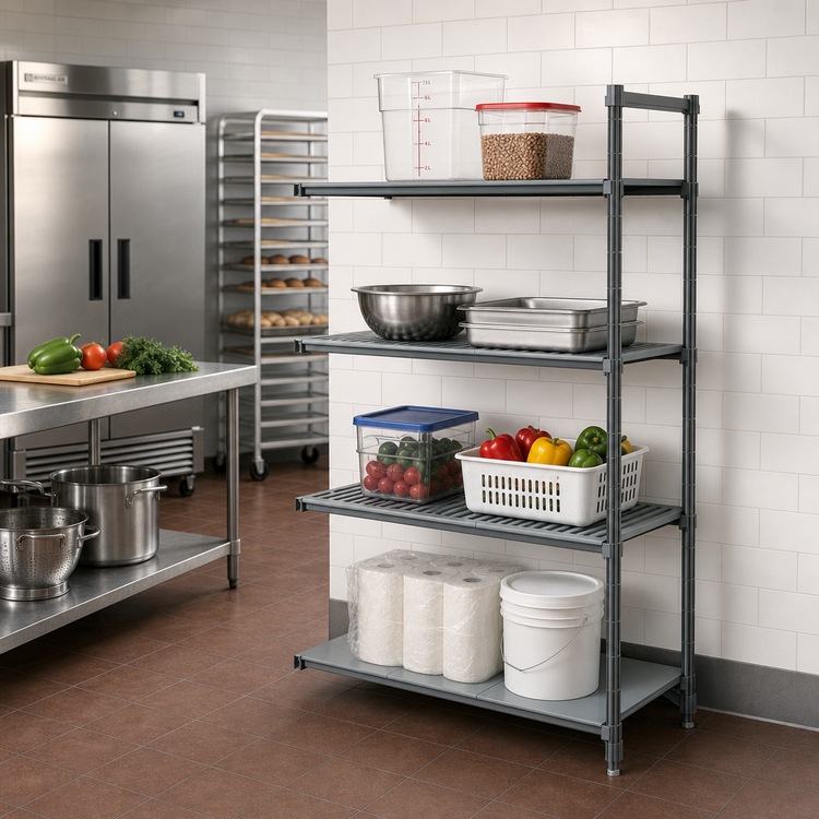 Product image #2 for Cambro Camshelving Basics Plus 4-Tier Add-On Polymer Shelving Unit, 21"D x 30"W x 64"H, Vented and Solid, Brushed Graphite