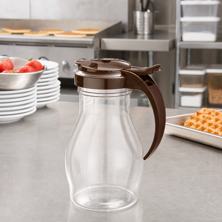 Product image #2 for Vollrath Dripcut 16 oz Clear Polycarbonate Syrup Dispenser with Brown Plastic Top