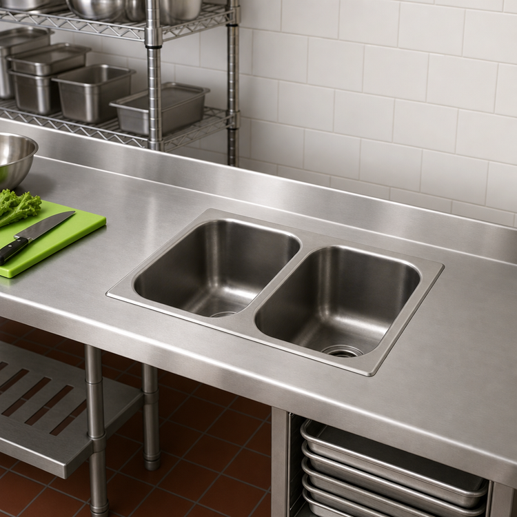 Product image #2 for Eagle Group Self-Rimming Two-Compartment Drop-In Sink, No Deck, 14 x 16 x 9.5-Inch Bowls, 20-Gauge 304 Stainless Steel