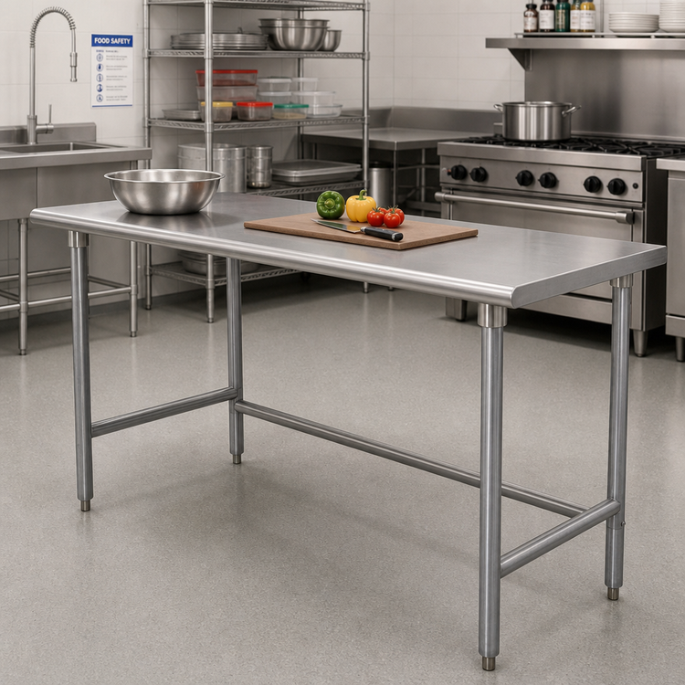 Product image #2 for Advance Tabco 84-Inch x 30-Inch 16-Gauge 430 Stainless Steel Top Open Base Work Table with Galvanized Legs