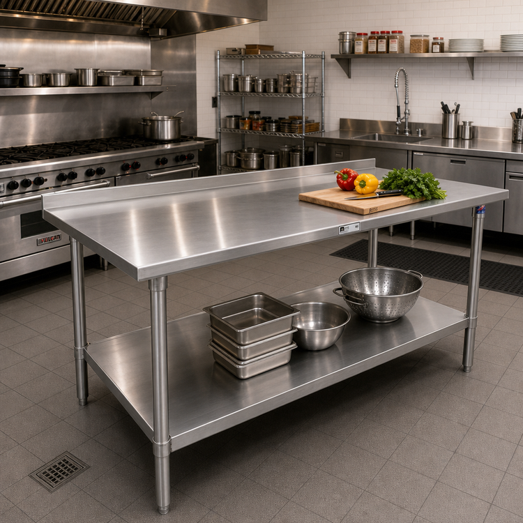Product image #2 for John Boos Stallion 108-Inch x 24-Inch Stainless Steel Work Table with 1-1/2-Inch Rear Up-Turn