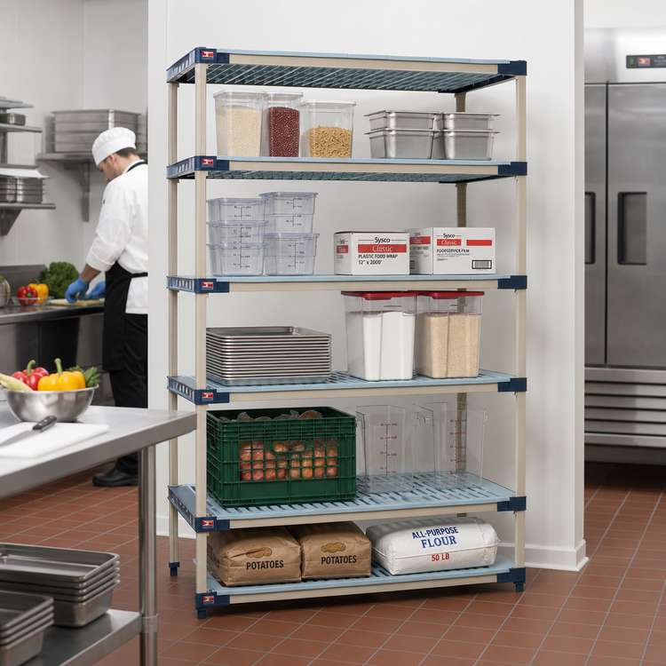 Product image #2 for MetroMax 4 5-Shelf Stationary Starter All-Polymer Shelving Unit, 60 x 24 x 74 Inches, Blue
