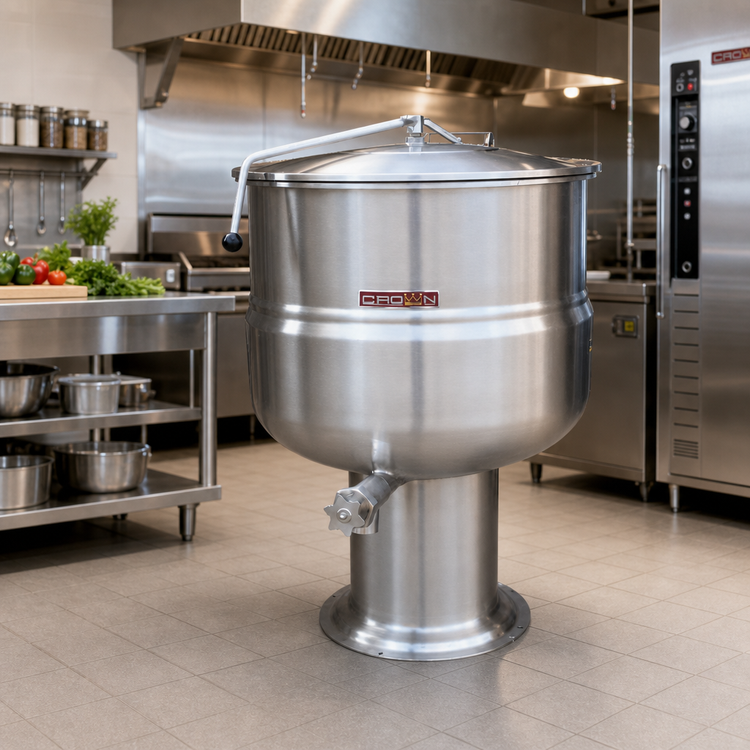 Product image #2 for Crown DP-30 30-Gallon Direct Steam Stationary Kettle with Pedestal Base
