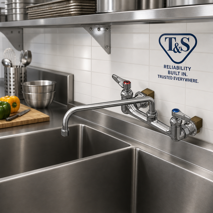 Product image #2 for T&S Brass Wall Mount Double Pantry Mixing Faucet with 14-Inch Swing Nozzle