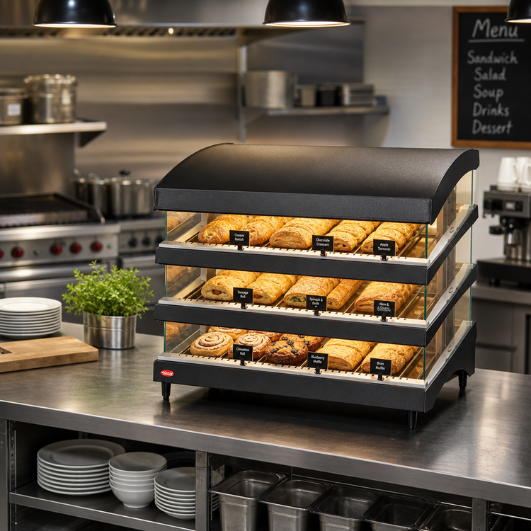 Product image #2 for Hatco Glo-Ray 39-Inch Countertop Slant Triple Shelf Heated Glass Display Warmer