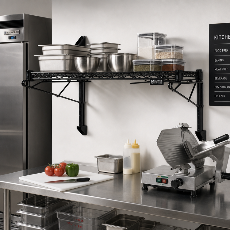 Product image #2 for Quantum Wall-Mount Cantilever Single Shelf Wire Shelving Kit, 30 x 24 Inches, Black Epoxy