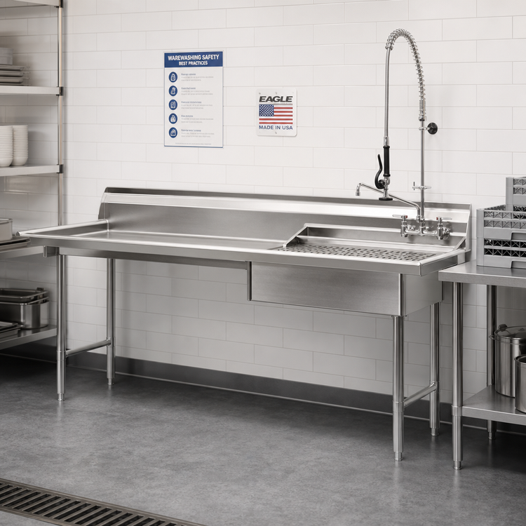 Product image #2 for Eagle Group Straight Soiled Dishtable with 20" x 20" x 5" Pre-Rinse Sink, 120"W x 30"D, Left-to-Right Operation