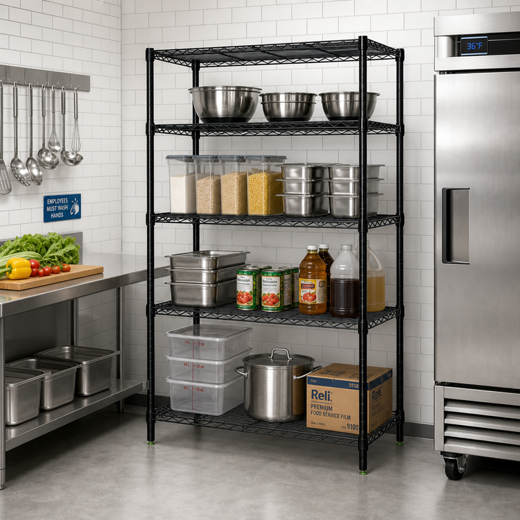 Product image #2 for Quantum 72"W x 36"D x 63"H Black Epoxy Antimicrobial Wire Shelving Starter Kit