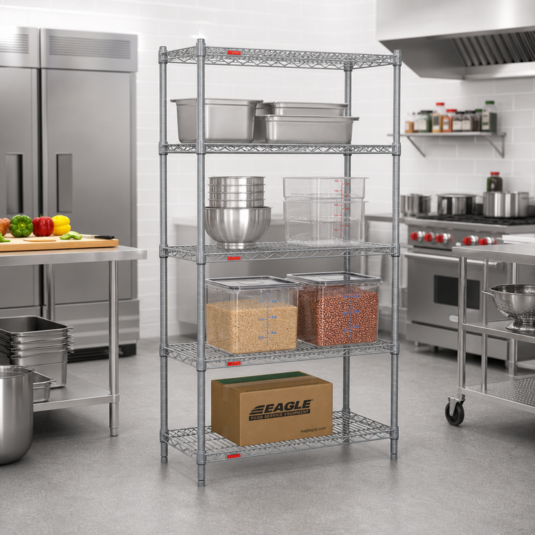 Product image #2 for Eagle Valu-Master 4-Tier Wire Starter Shelving Unit, 36"W x 21"D x 63"H, Pewter Gray Epoxy