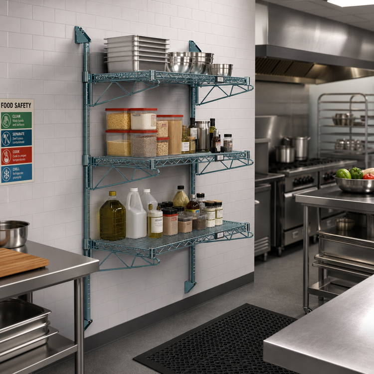 Product image #2 for Quantum Wall-Mounted Cantilever 3-Shelf Starter Unit with 54-Inch Posts