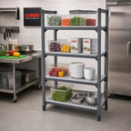 Thumbnail image #2 for Cambro Camshelving® Basics Plus CBSK2442VS4580 4-Shelf Solid & Vented Composite Shelving Kit, 24" D x 42" W, Brushed Graphite