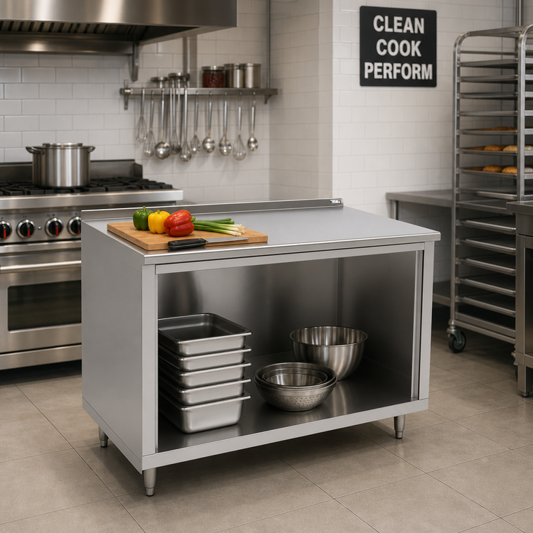 Product image #2 for John Boos Modular Base Open Front Work Table, 48 x 24 Inches, 16 Gauge Stainless Steel Top, 1-1/2 Inch Rear Riser