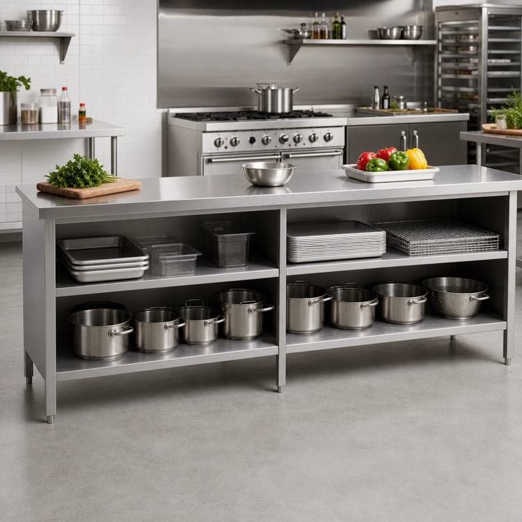 Product image #2 for John Boos 144" x 24" 16-Gauge Stainless Steel Open Front Work Table with Fixed Undershelf