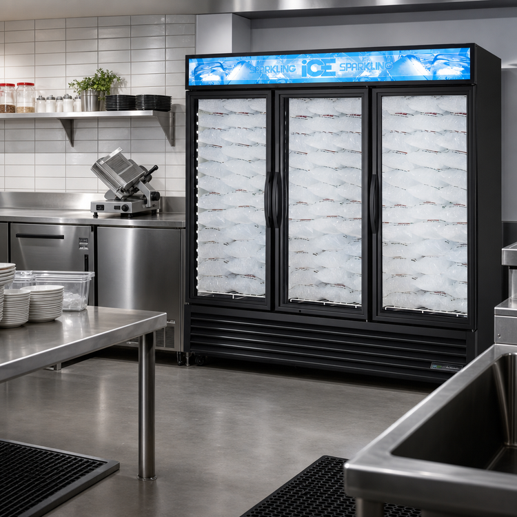 Product image #2 for Three-Section Indoor Self-Contained Bottom-Mount Ice Merchandiser with Glass Hinged Doors