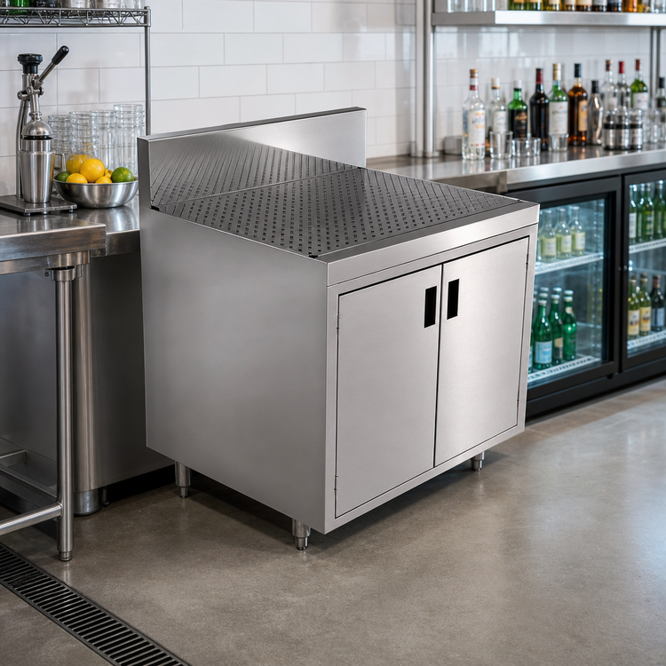 Product image #2 for Prestige Supreme 42-Inch Stainless Steel Underbar Drainboard Cabinet with Removable Hinged Doors