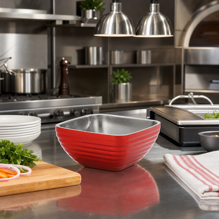 Product image #3 for Vollrath 7-1/4-Inch Square Double Wall Insulated Serving Bowl, 1.8 Quart, Dazzle Red