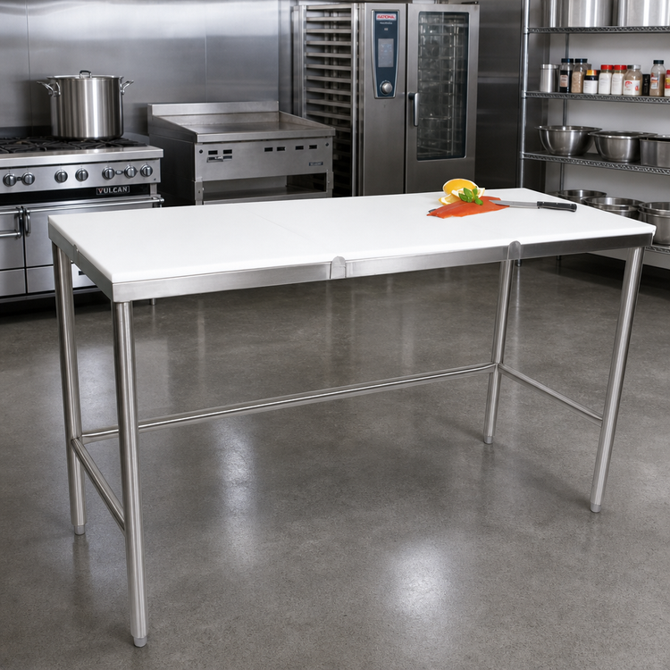 Product image #2 for John Boos 108-Inch x 30-Inch Reversible Poly Top Trimming Table with Stainless Steel Legs