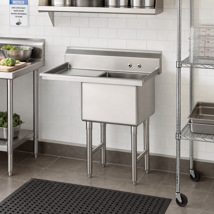 Product image #2 for Advance Tabco Special Value Series 1-Compartment Fabricated Sink with 24-Inch Left Drainboard, 18 x 24 x 14-Inch Bowl, 16-Gauge 304 Stainless Steel