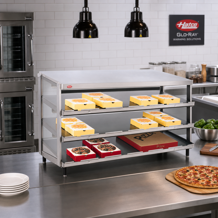 Product image #2 for Hatco Glo-Ray® Countertop Pass-Thru Pizza Warmer with Triple Slant Shelves, 24 x 24 Inch, 1800 Watts