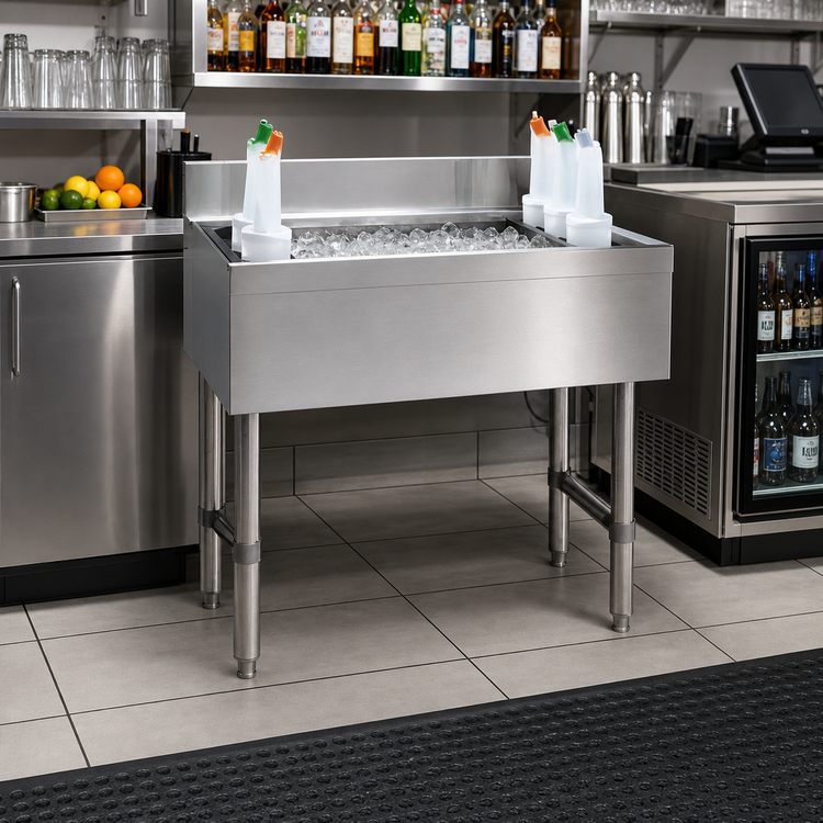 Product image #2 for Advance Tabco Underbar Basics™ 42-Inch Stainless Steel Underbar Cocktail Unit with 12-Inch Deep Ice Bin and 10-Circuit Cold Plate