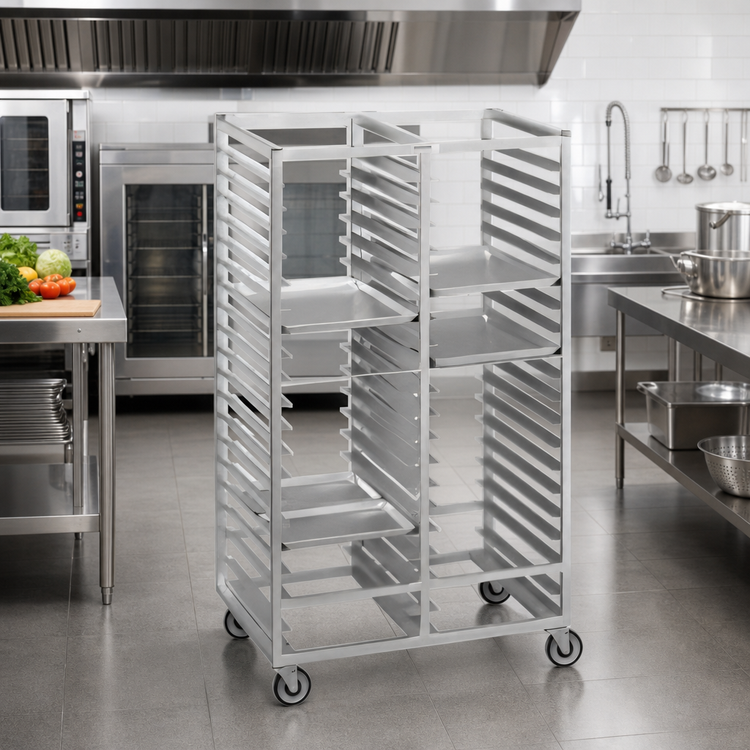 Product image #2 for Channel Manufacturing Standard Series Double Section Aluminum Cafeteria Tray Rack with Casters for 15 x 20 Trays