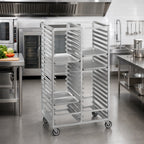 Thumbnail image #2 for Channel Manufacturing 467A Double-Section Aluminum Cafeteria Tray Rack with Casters, 48-Tray Capacity for 15 x 20-Inch Trays