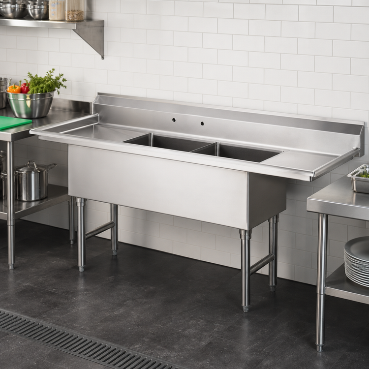 Product image #2 for Advance Tabco 3-Compartment Fabricated Sink with 24 Inch Right Drainboard, 14 Gauge 304 Stainless Steel